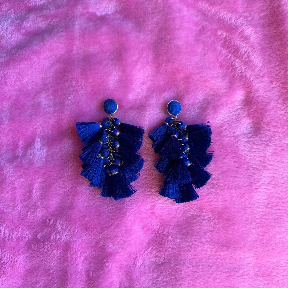 Etsy Royal Blue and Gold Tassel String Dangle Boho Earrings